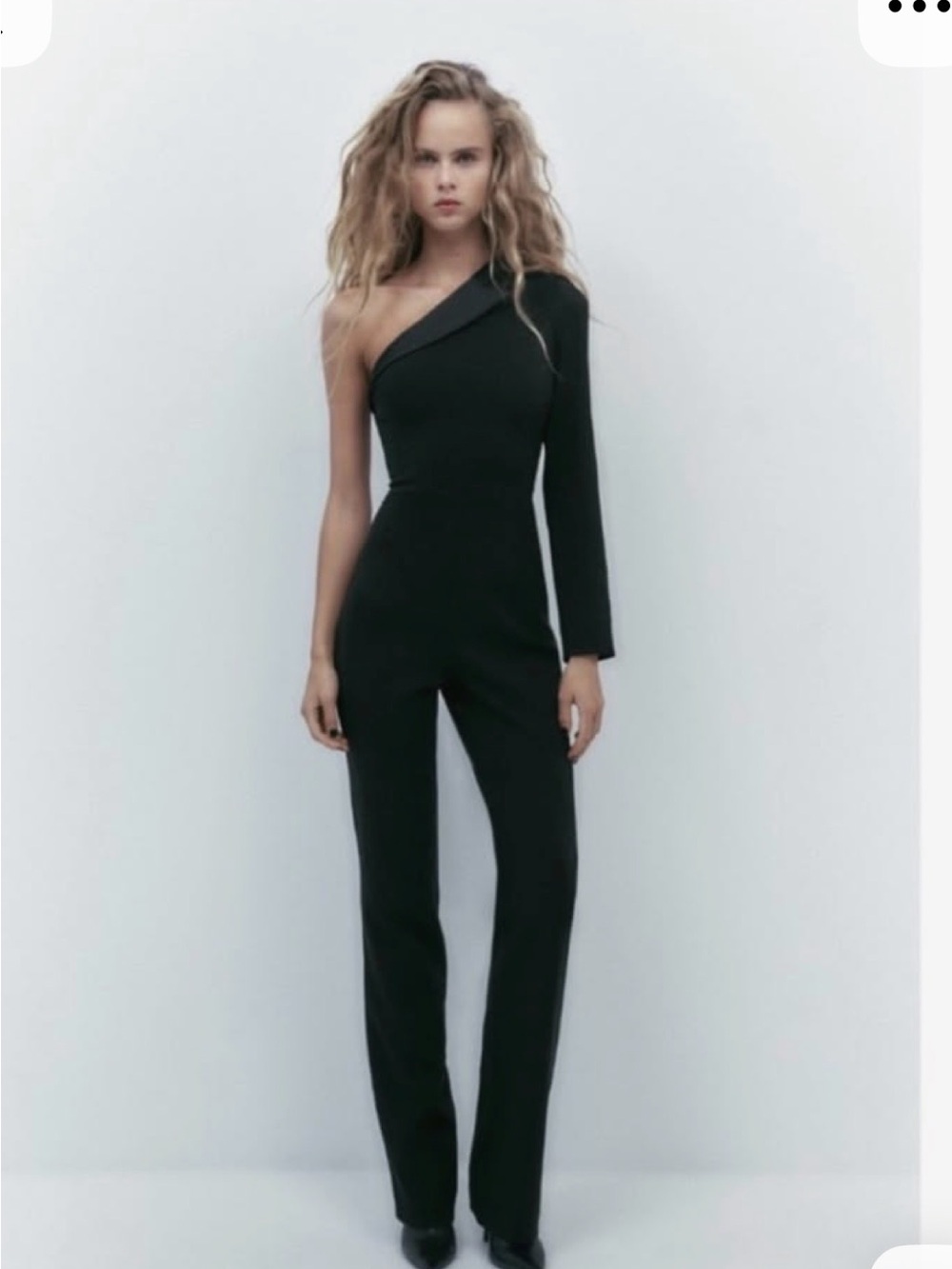 Zara One-Shoulder Black Jumpsuit with Single Long Sleeve
